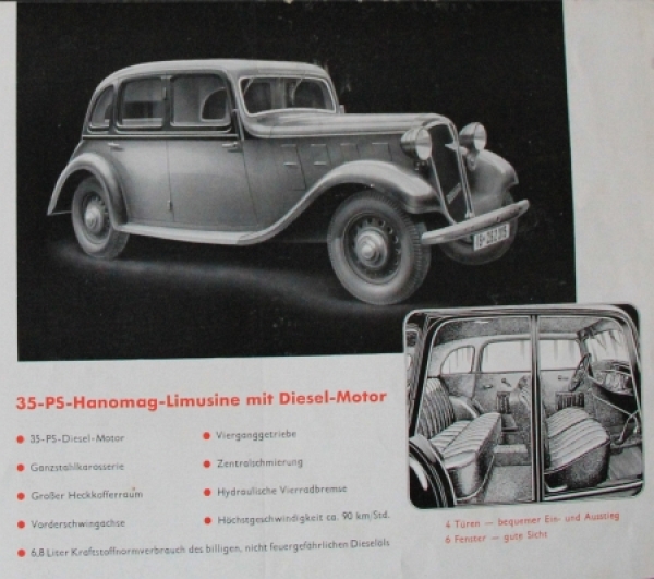 Hanomag Diesel Personalcars Modelprogram 1939 Carbrochure (8664)