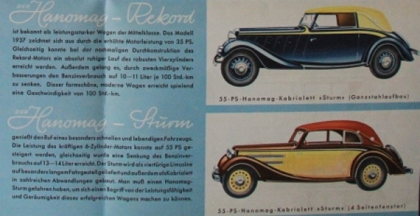 Hanomag Modellprogramm 1937 Automobilprospekt (5315)