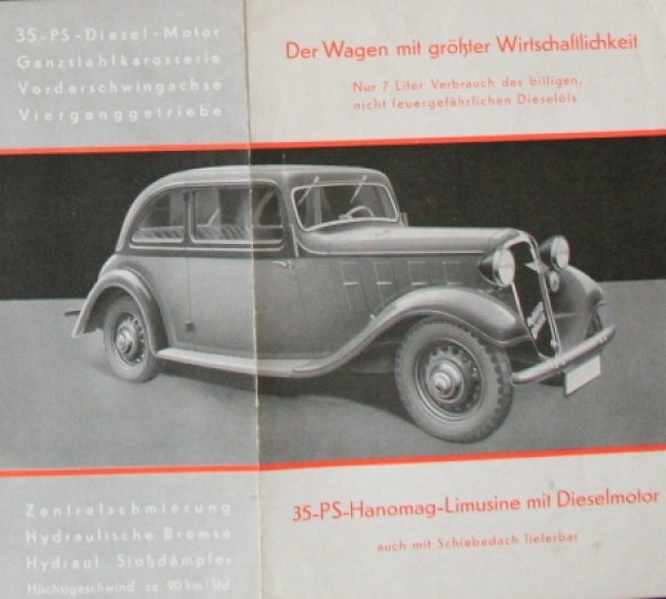 Hanomag Diesel Personalcars Modelprogram 1938 Carbrochure (3215)