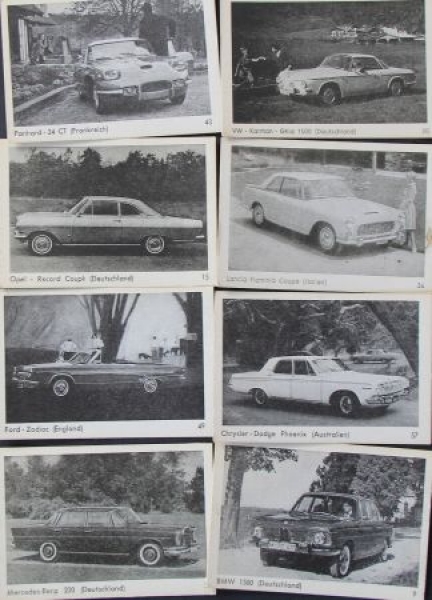 Scrap-Pictures 13 different europeen Automobiles 1965 carton (6826)