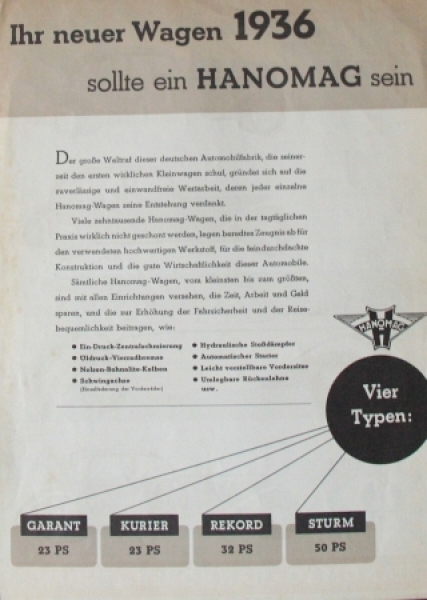 Hanomag Modelprogram 1936 Carbrochure (8665)