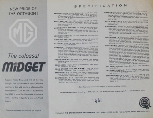 MG Midget Convertible Modelprogram 1961 Carbrochure (4121)