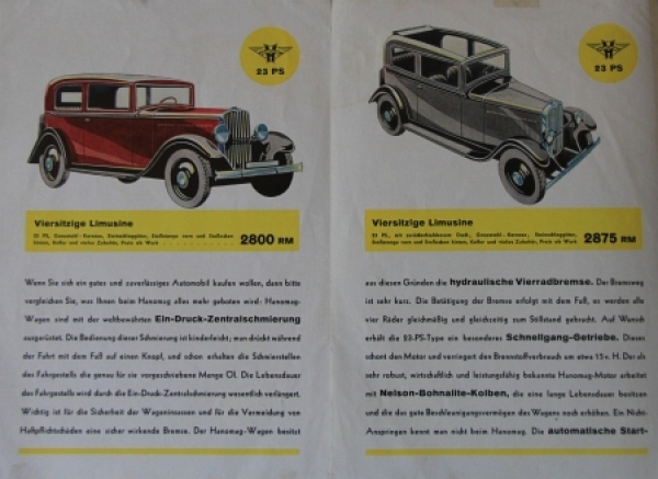 Hanomag Modellprogramm 1928 Automobilprospekt (7419)