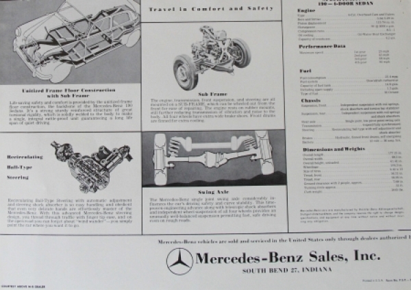 Mercedes-Benz 190 Fourdoor Sedan Modelprogram 1959 Carbrochure (7526)