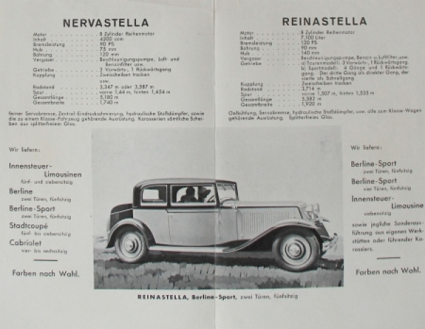 Renault Nervastella Reinastella Modelprogram 1926 Carbrochure (7271)