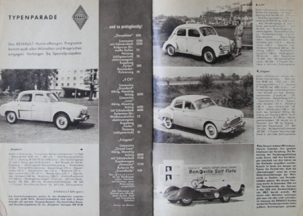 Renault Modelprogram 1958 "Tatsachen über Renault" Carbrochure (4443)