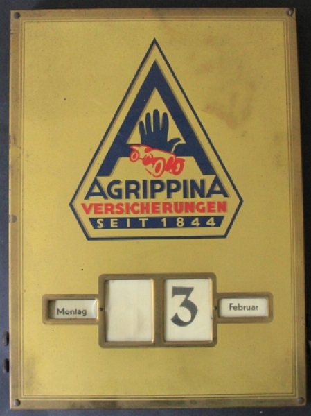 Agrippina Versicherungen Dauerkalender 1924 Glas-Messing (7598)