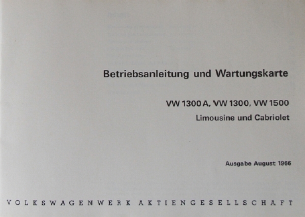 Volkswagen Beetle 1300 Passengercar, Convertible 1966 Owner-Manual (7685)