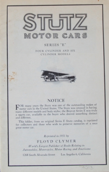 Stutz Motor Cars Series E Modelprogram 1913 Carbrochure (4519)
