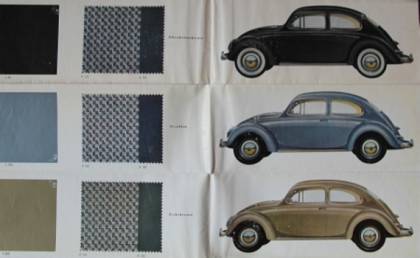 Volkswagen Käfer 1200 Modellprogramm 1958 Farbenkarten Automobilprospekt (1101)