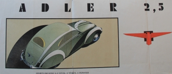 Adler 2,5 Liter Modellprogramm 1939 Reuters-Motiv Automobilprospekt (7927)
