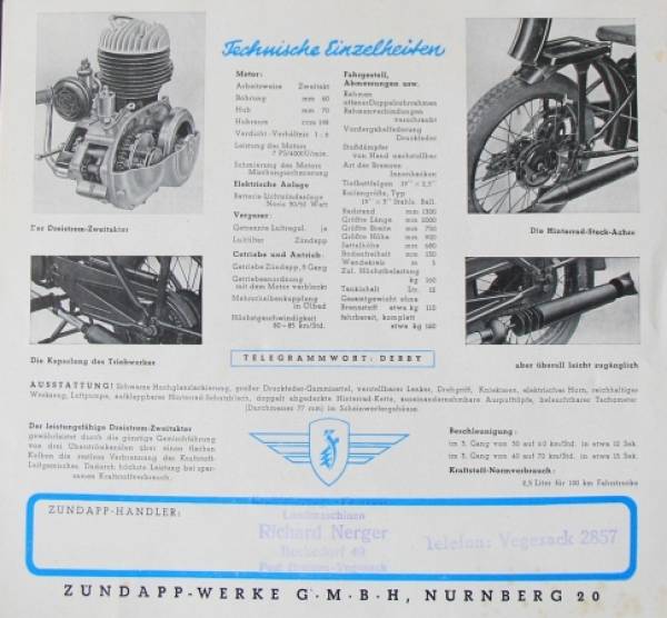 Zündapp DB 200 Modellprogramm 1939 Motorradprospekt (5615)