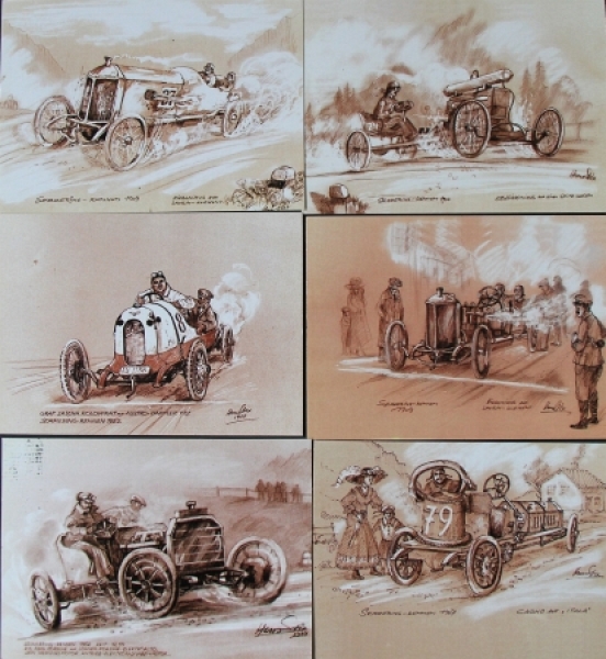 Semmering Race 1909 six Dix Motorracing-Postcards (9801)