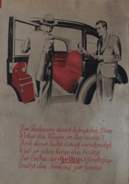 Heiku "Autoschonbezüge" 1933 Zubehörprospekt (9165)