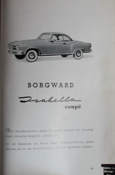 Borgward Isabella TS Coupe Combi 1959 Owner Manual (7156)