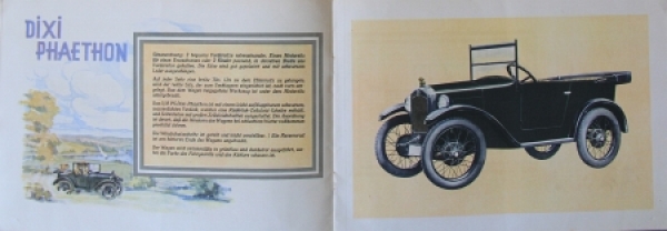 Dixi 3/15 PS Modellprogramm 1928 "Der Kleinwagen" Reuters-Motive Automobilprospekt (8540)