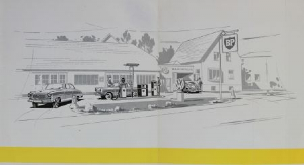BP Gasstation 1955 Volkswagen-Dealer Winsen convolut 4 original photos, brochure (9761)