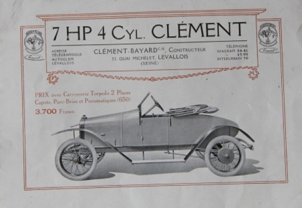 Clement 7 HP 4 Cylindres Modelprogram 1910 Carbrochure (8709)