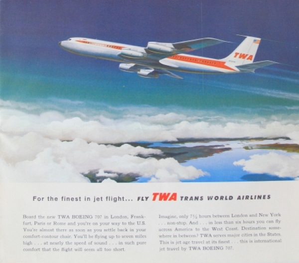 TWA Trans-World-Airlines Flugunterlagen und Boing 707-Prospekt 1960 (8773)