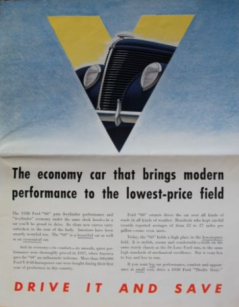 Ford V8 Modelprogram 1938 "Thrifty Sixty" Carbrochbure (2844)