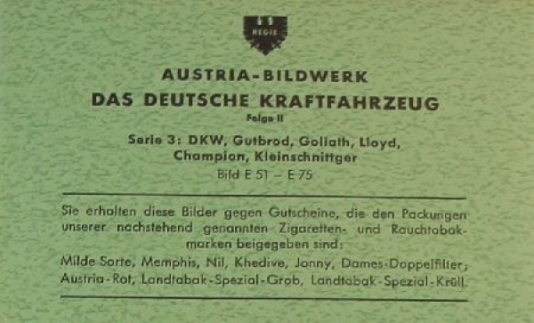 Austria Bildwerke "Das deutsche Kraftfahrzeug" 9 Car-Photomaps 1954 (9267)