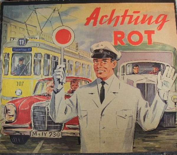 Noris Spiele "Achtung Rot" 1958 Verkehrsbrettspiel in Originalkarton (9539)