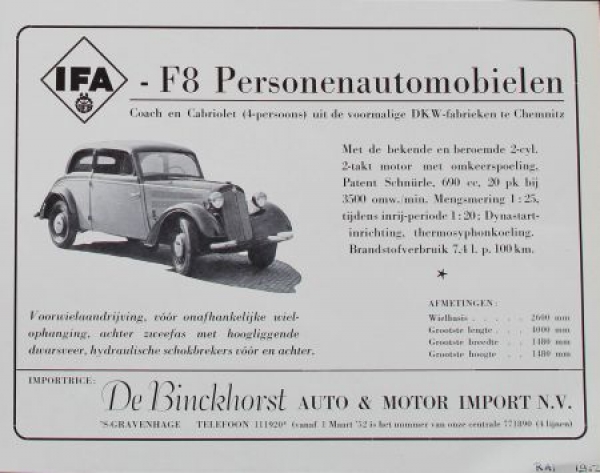 IFA F8 Personalcars Modelprogram 1952 Carbrochure (1231)