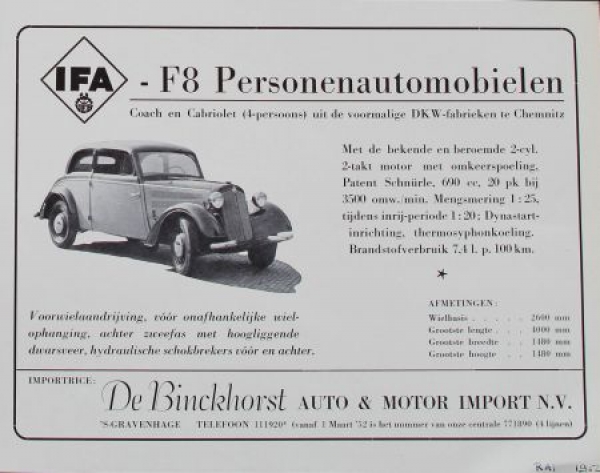 IFA F8 Personenwagen Modellprogramm 1952 Automobilprospekt (1231)