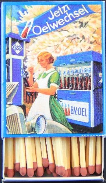 BV Aral Streichholzschachtel 1938 "Jetzt Oelwechsel" (9675)