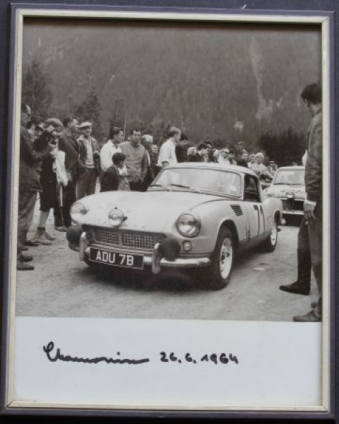 Triumph Spitfire 1964 Terry Hunterat Alpine Rally original photo framed (1517)