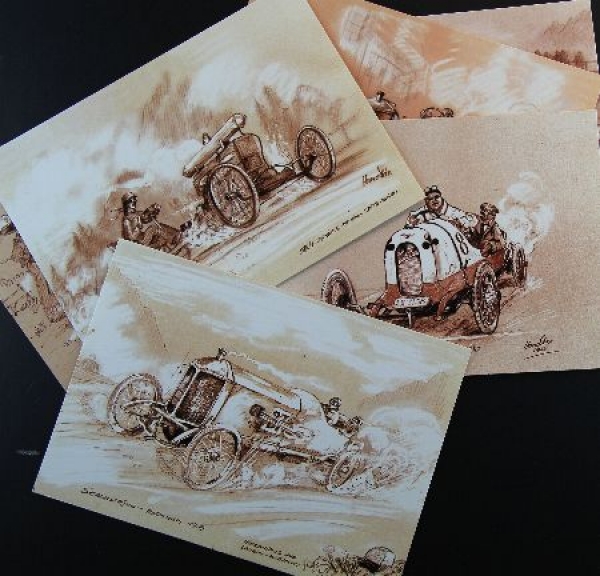 Semmering Race 1909 six Dix Motorracing-Postcards (9801)
