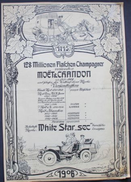 Moet et Chandon Champagner 1906 "White Star Sec" Original-Werbeplakat (2598)