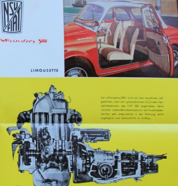 NSU Fiat 500 Weinsberg Coupe Modelprogram 1957 Carbrochure (3307)